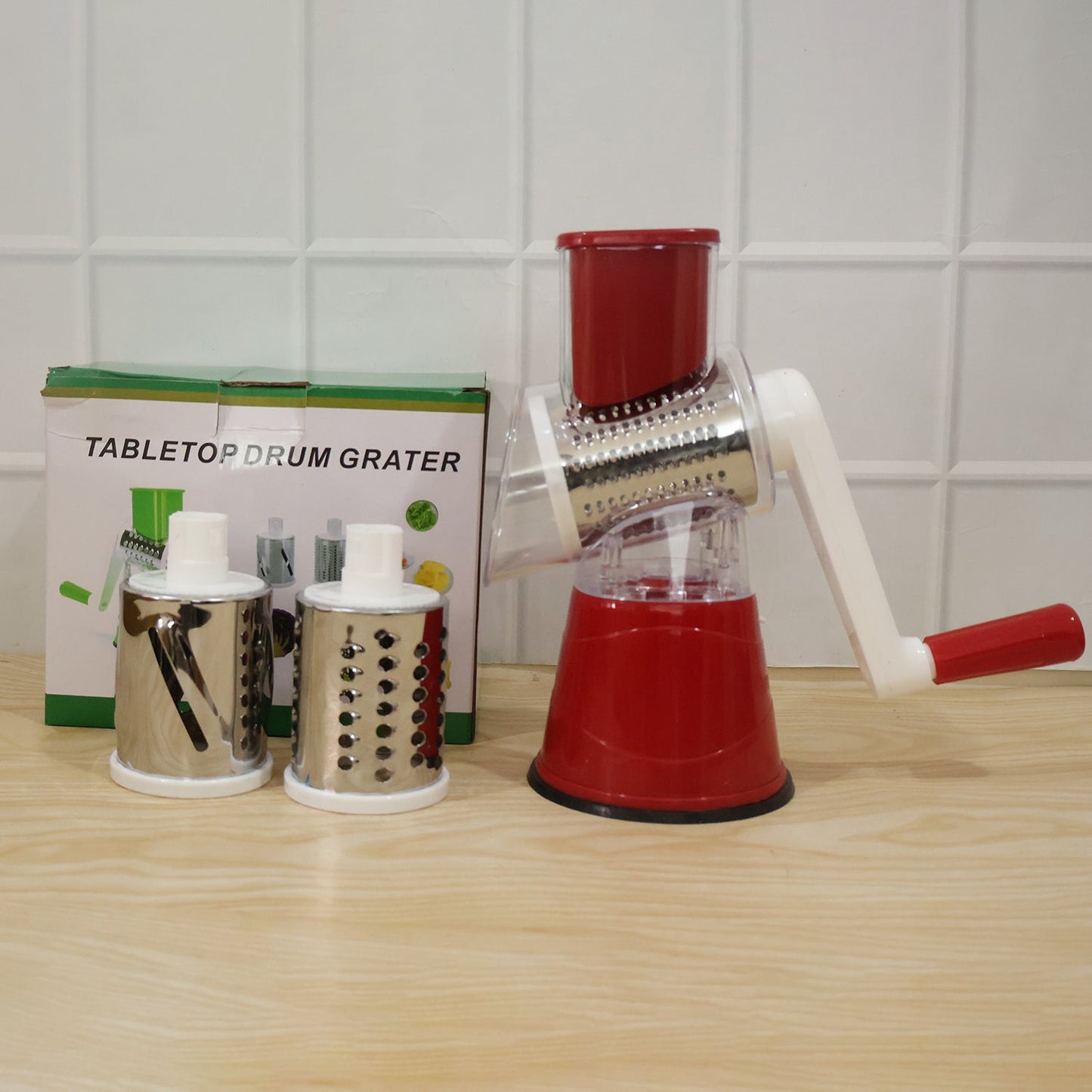 Manual Rotary Drum Grater And Slicer Stainless Steel 3 Drum Vegetable Cutter (1 Set)