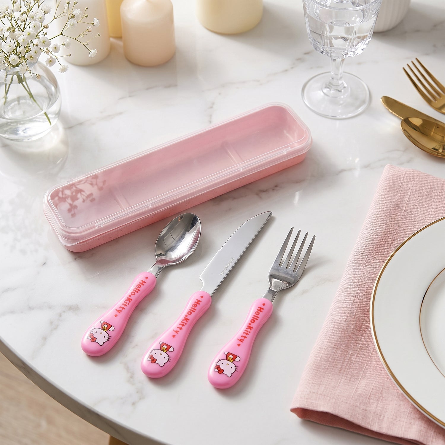 3 In 1 Kids Cutlery Set With Case Spoon Fork Knife For Children (1 Set)