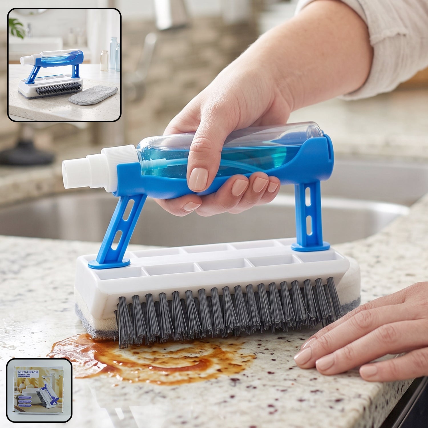3 In 1 Multi Purpose Cleaning Brush With Soap Dispenser Sponge Scrubber (1 Pc)