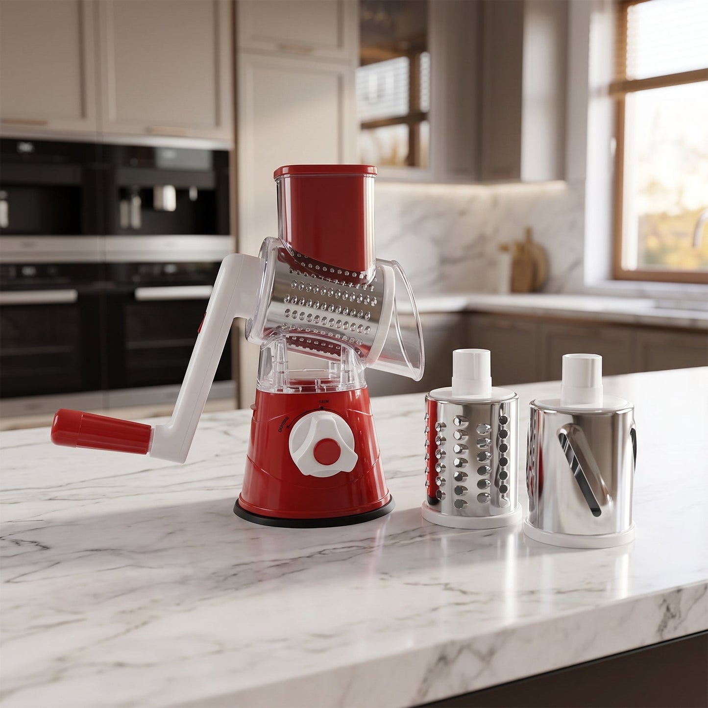 Manual Rotary Drum Grater And Slicer Stainless Steel 3 Drum Vegetable Cutter (1 Set)
