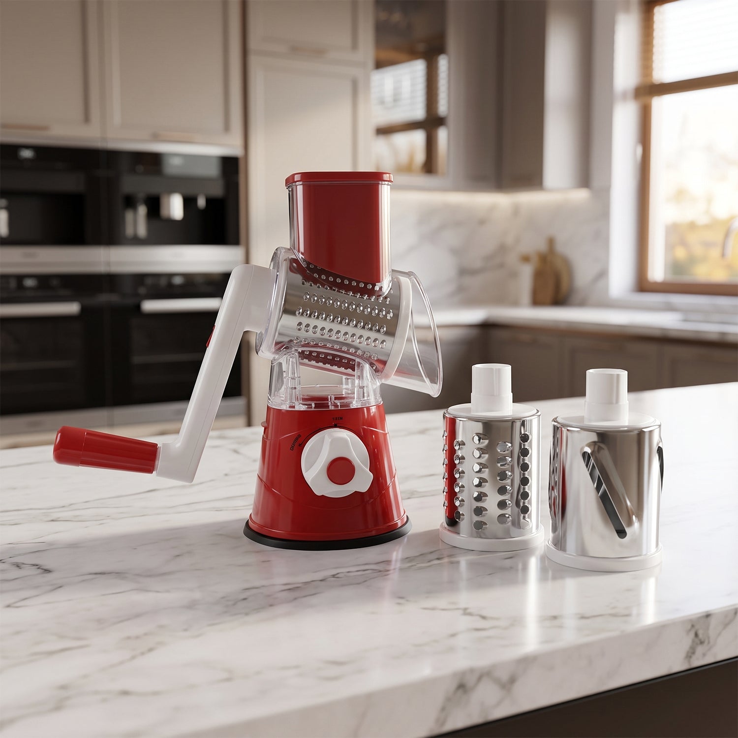 Manual Rotary Drum Grater And Slicer Stainless Steel 3 Drum Vegetable Cutter (1 Set)