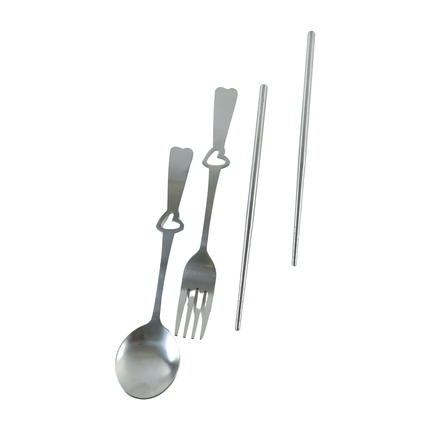 Portable Stainless Steel Cutlery Set With Spoon Fork Chopsticks Pouch (4 Pc Set)