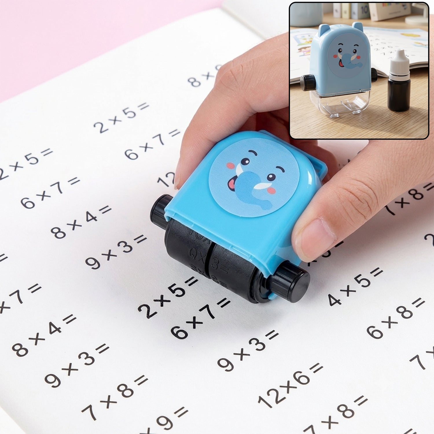 Kids Multiplication Practice Math Roller Stamp With Refillable Ink Bottle (1 Pc)