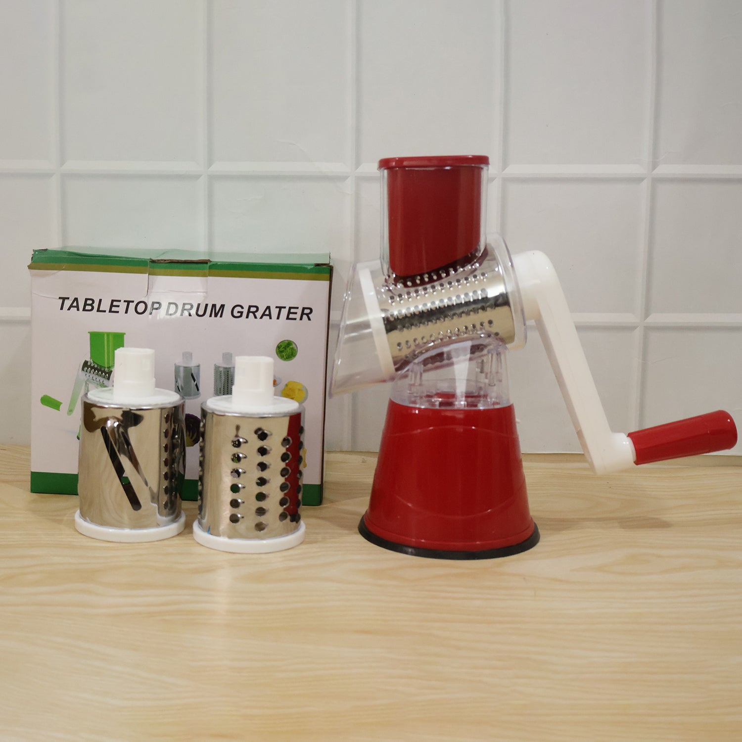 Manual Rotary Drum Grater And Slicer Stainless Steel 3 Drum Vegetable Cutter (1 Set)
