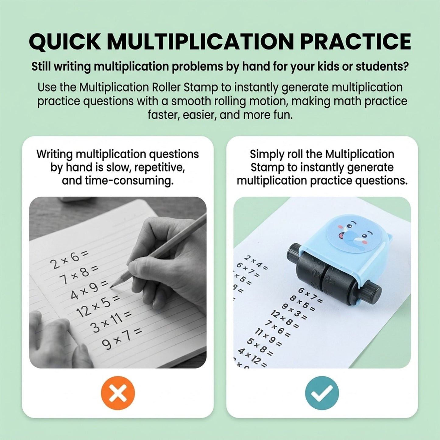 Kids Multiplication Practice Math Roller Stamp With Refillable Ink Bottle (1 Pc)